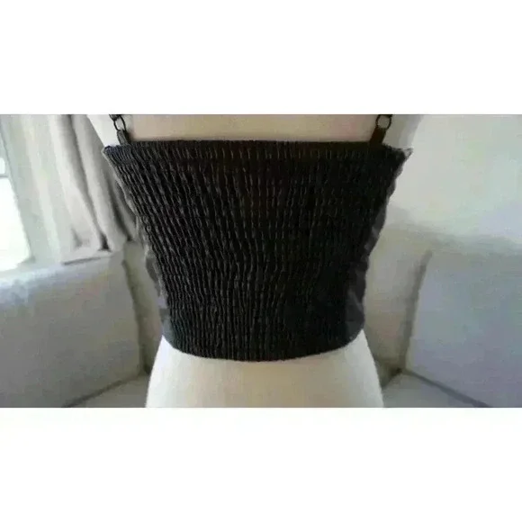 NWT The Drop Women's Black Faux Leather Bow Front Top by Signed Blake, Size S - Picture 15 of 16